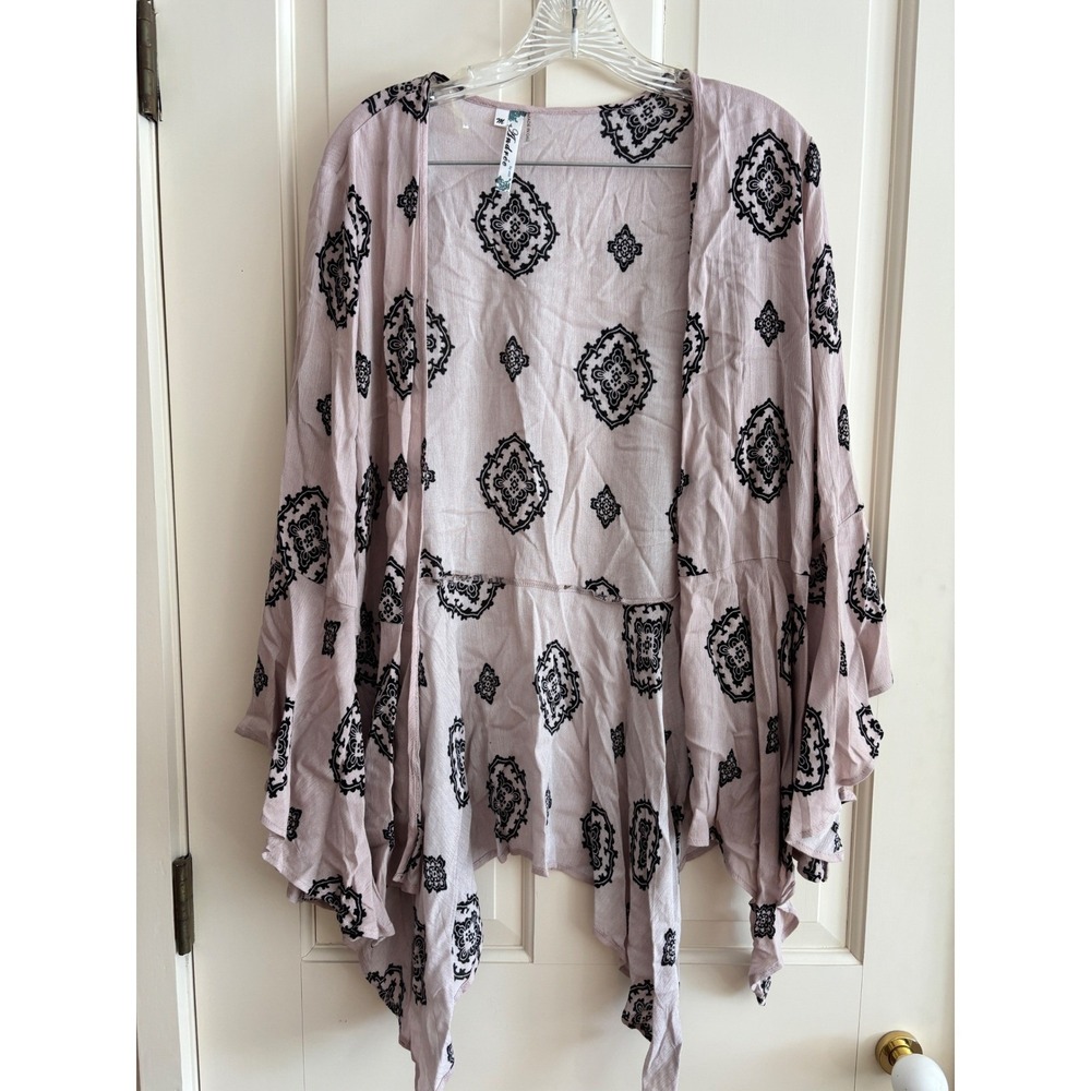 Andree by Unit Mauve Medallion Print Bell Sleeve Kimono Cardigan M A1863